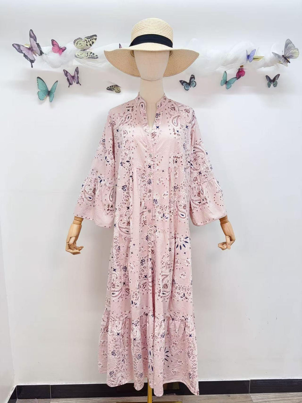 Loowie Embroidered Long Dress in Blush