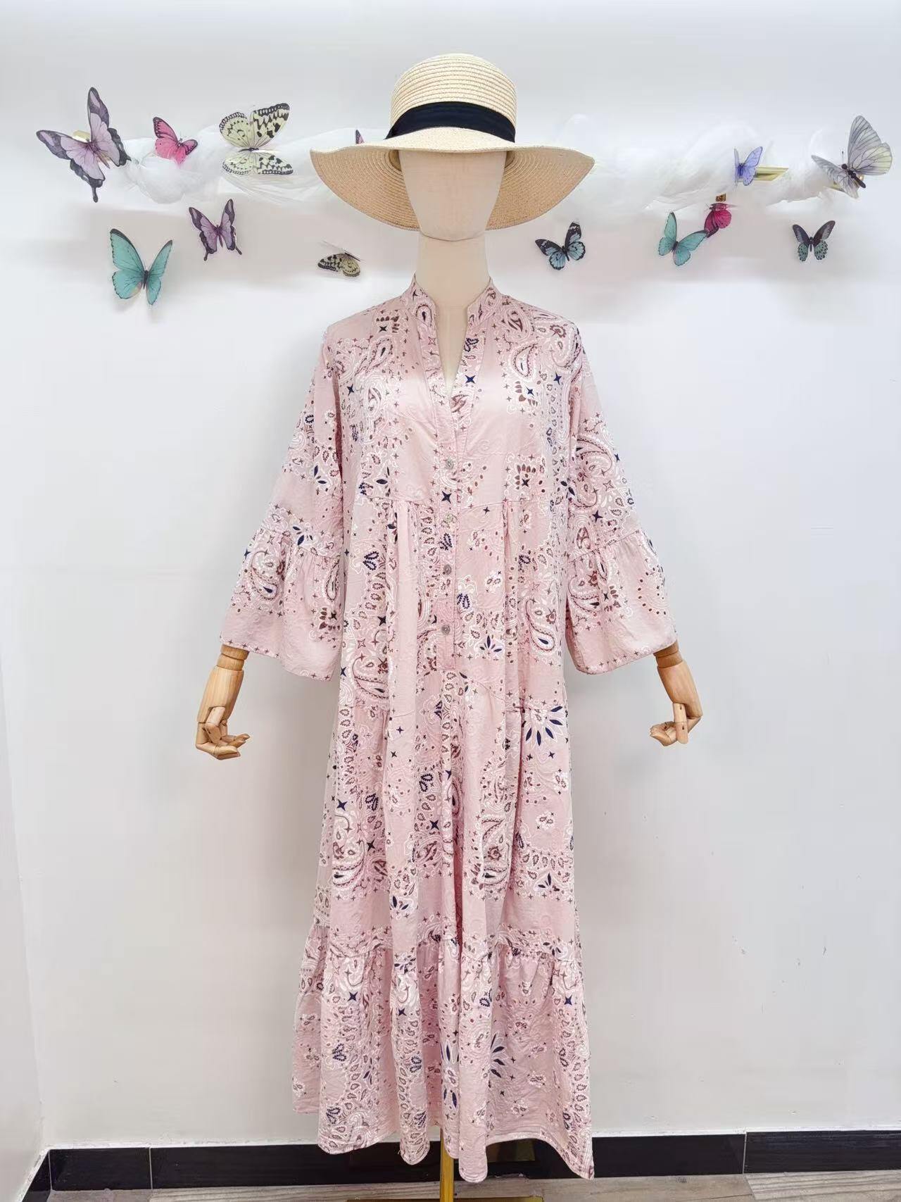 Loowie Embroidered Long Dress in Blush