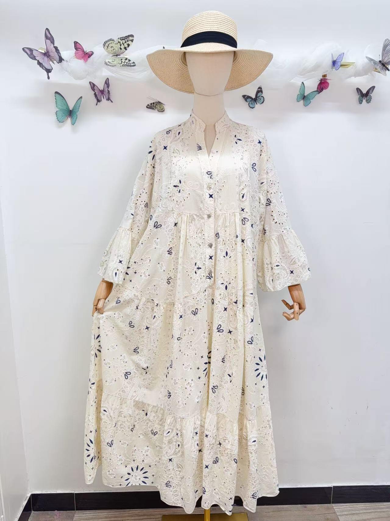 Loowie Embroidered Long Dress in Cream