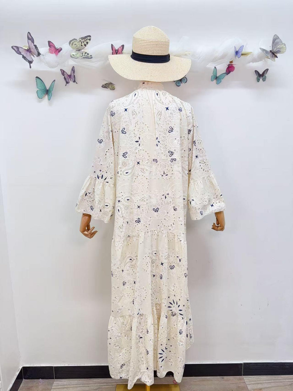 Loowie Embroidered Long Dress in Cream