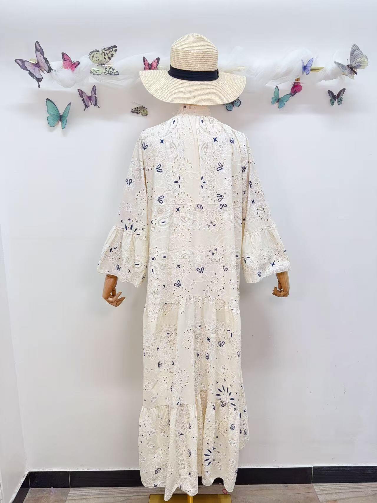 Loowie Embroidered Long Dress in Cream