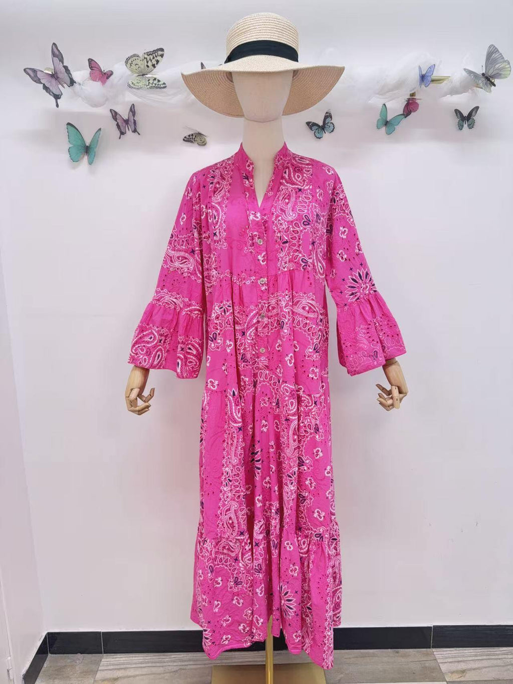 Loowie Embroidered Long Dress in Fuchsia