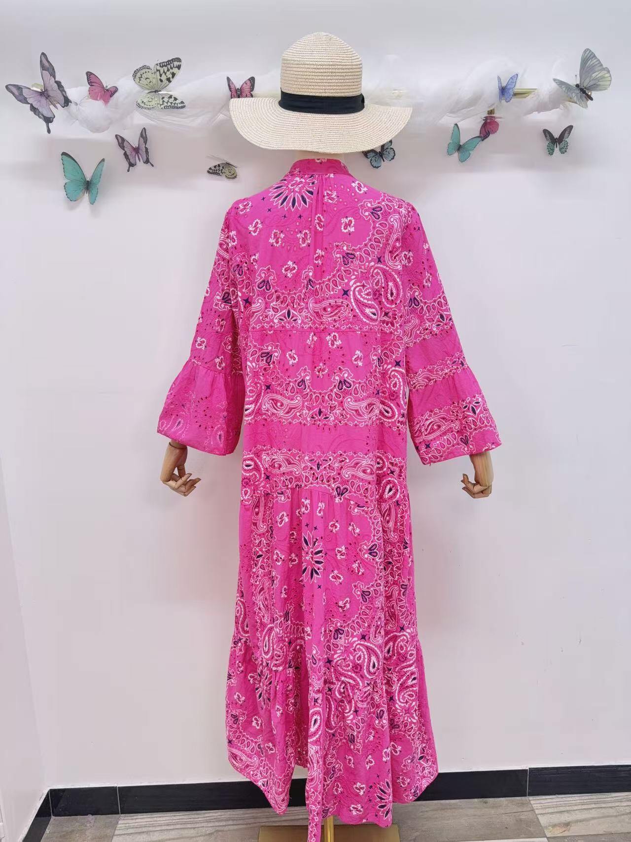 Loowie Embroidered Long Dress in Fuchsia
