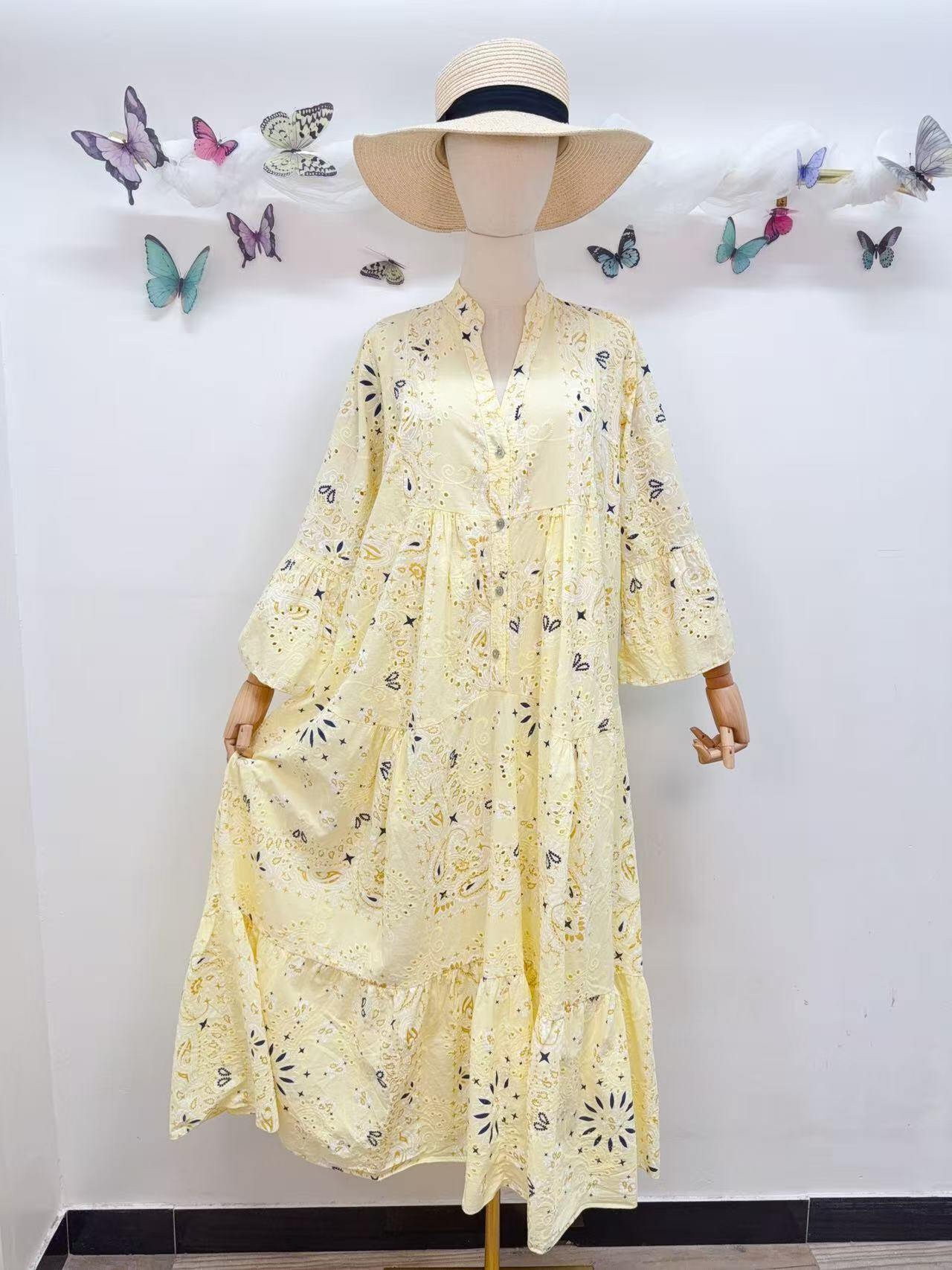 Loowie Embroidered Long Dress in Yellow