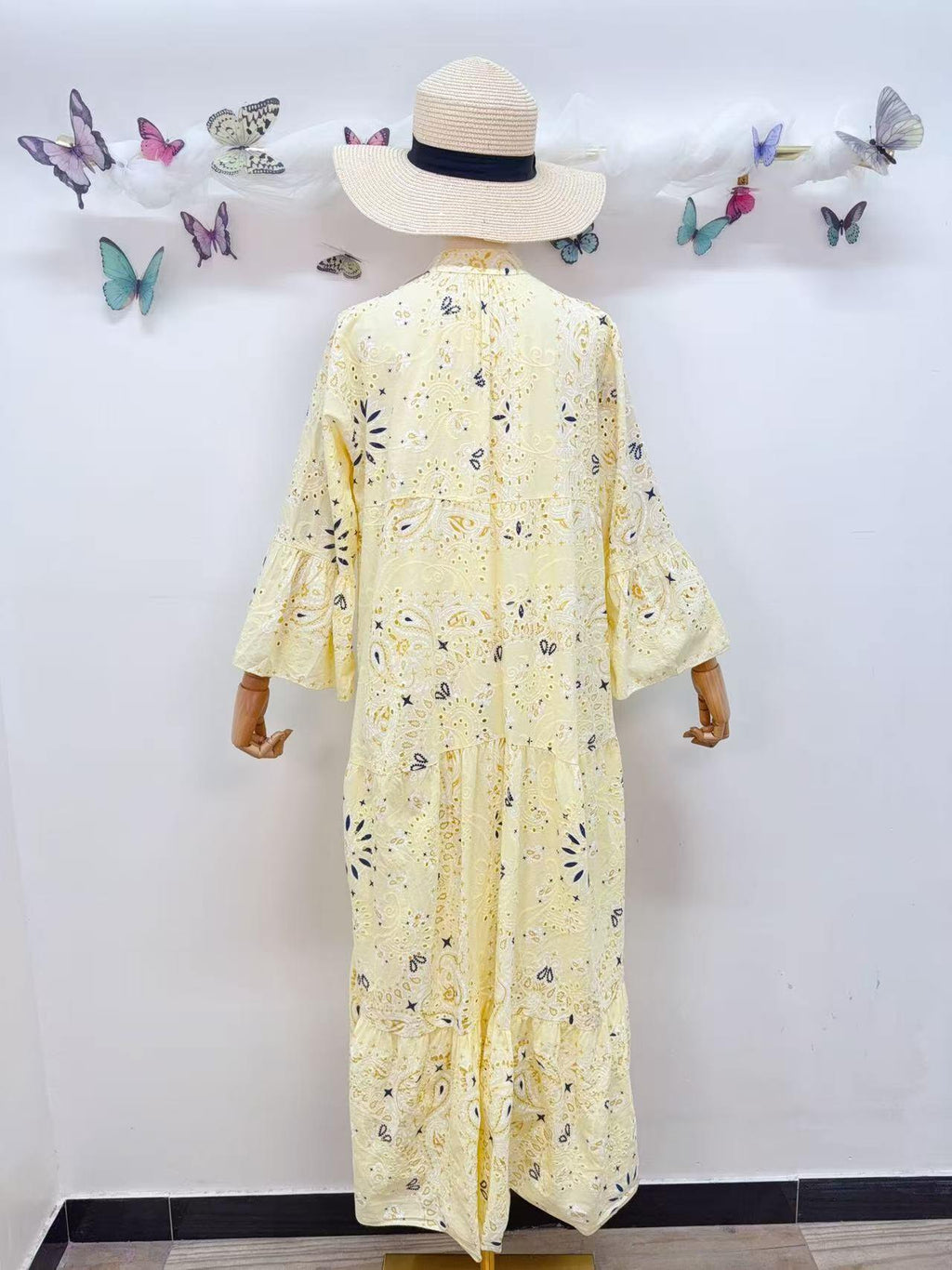 Loowie Embroidered Long Dress in Yellow