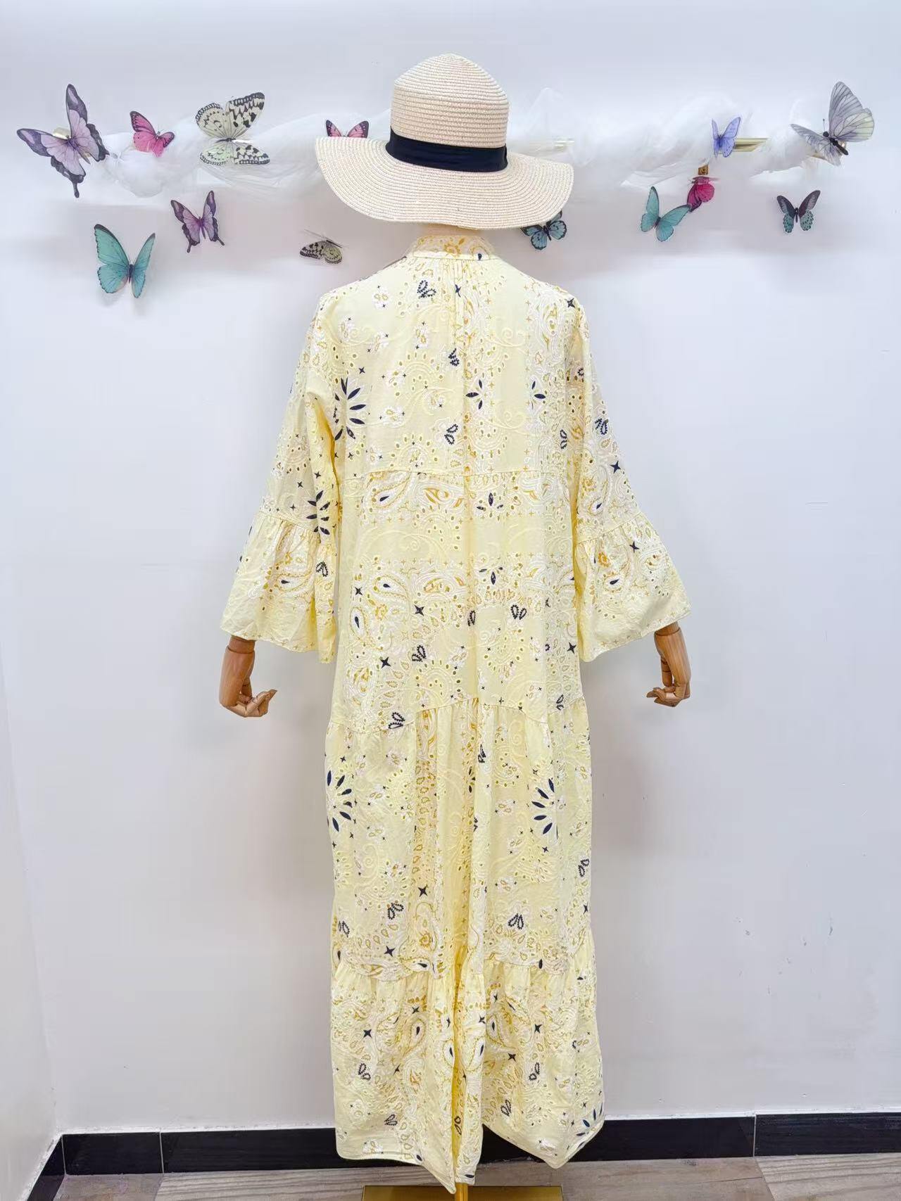 Loowie Embroidered Long Dress in Yellow