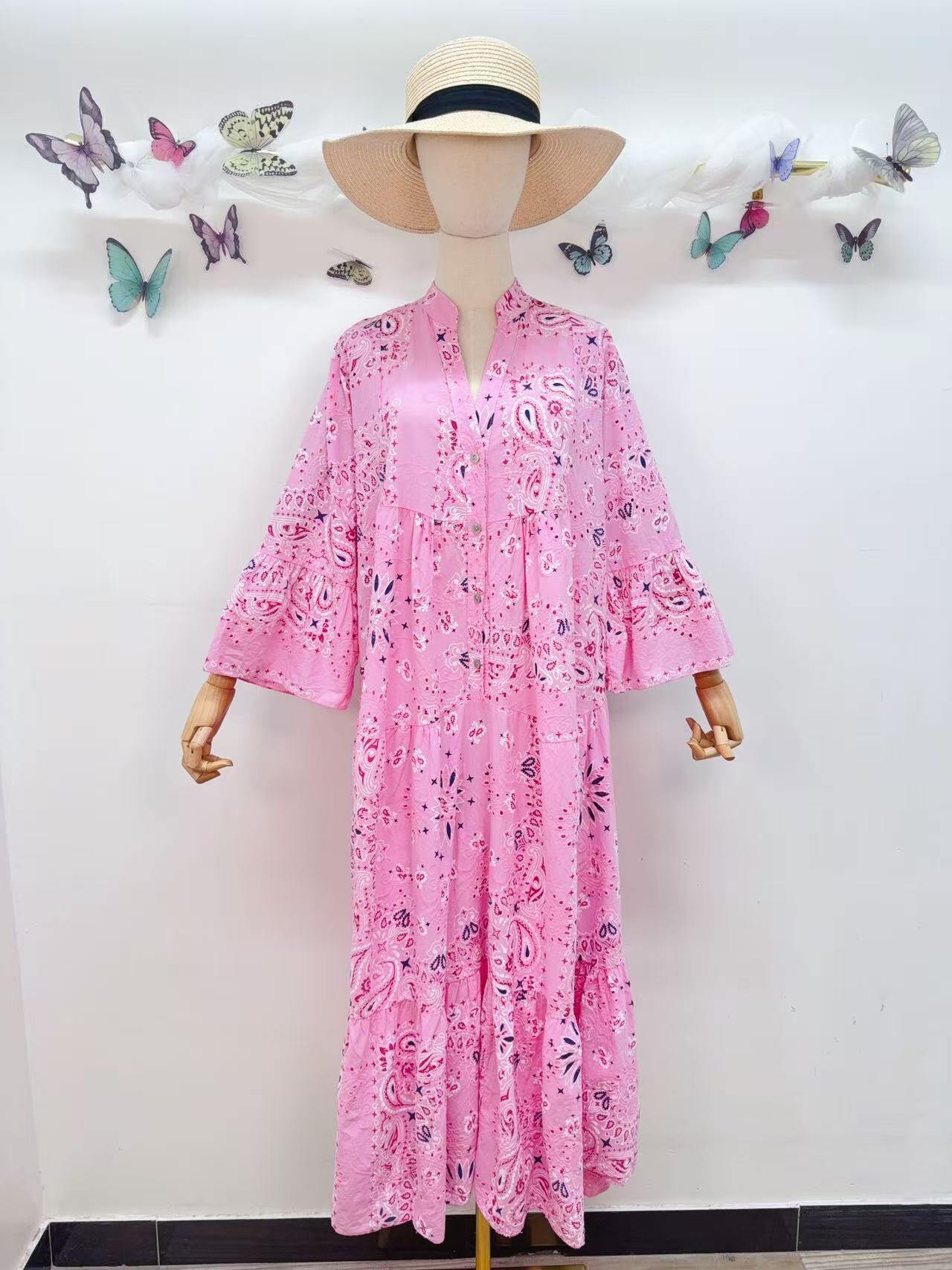 Loowie Embroidered Long Dress in Pink