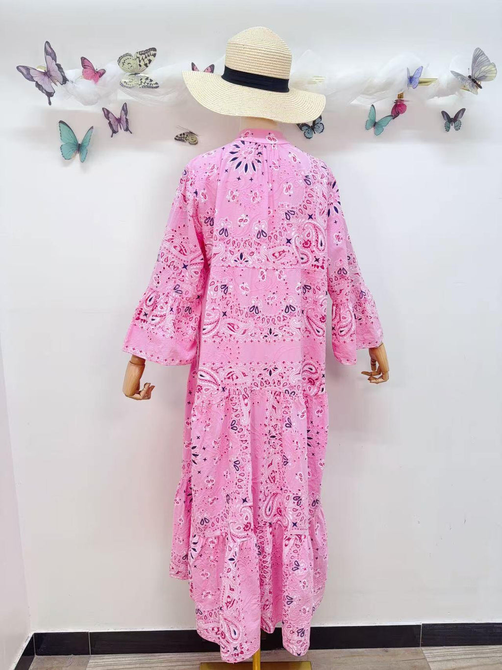 Loowie Embroidered Long Dress in Pink