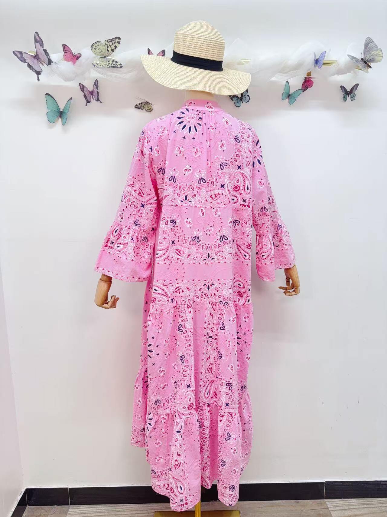 Loowie Embroidered Long Dress in Pink