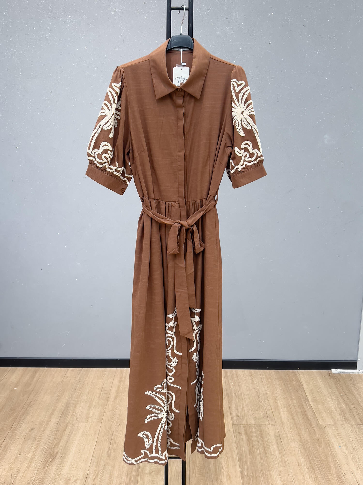 VLLEDBR Embroidered Long Dress Brown