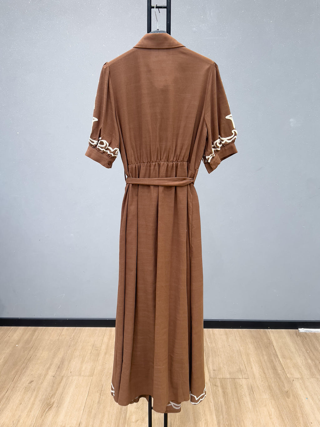 VLLEDBR Embroidered Long Dress Brown