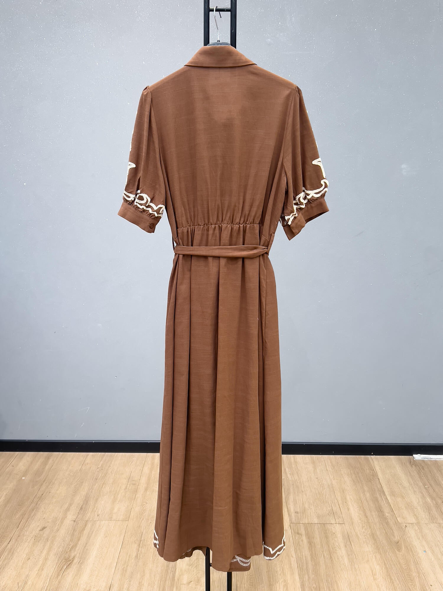 VLLEDBR Embroidered Long Dress Brown