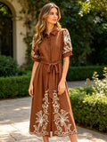 VLLEDBR Embroidered Long Dress Brown