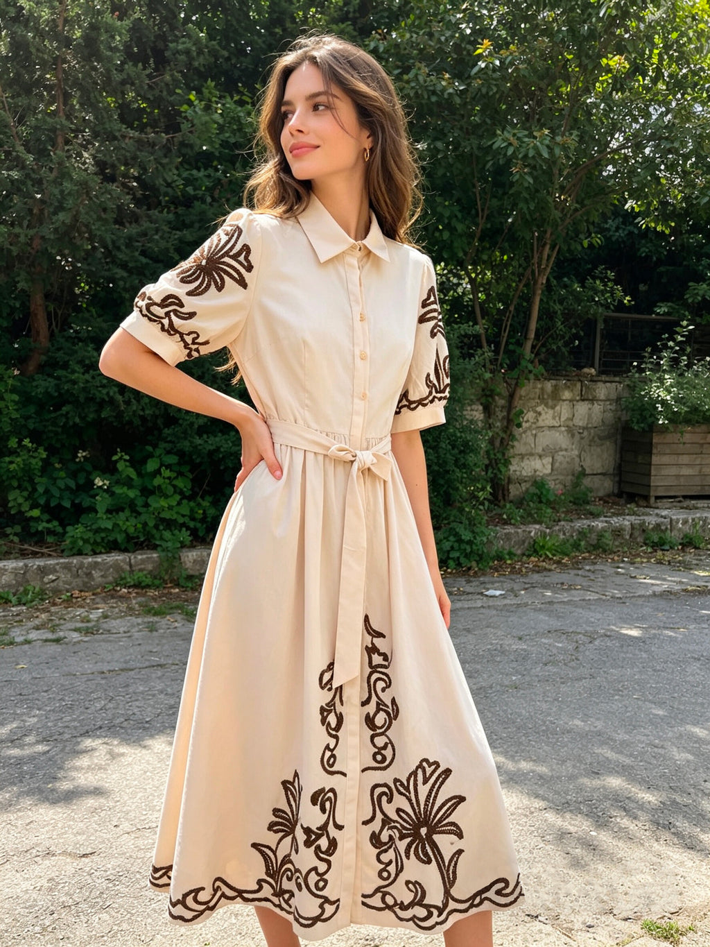 VLLEDIV Embroidered Long Dress Ivory