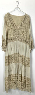 TDLLD Long Lace Dress V-Neck 3/4 Sleeves — Beige