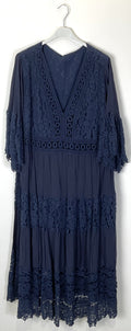 TDLLD Long Lace Dress V-Neck 3/4 Sleeves — Dark Blue