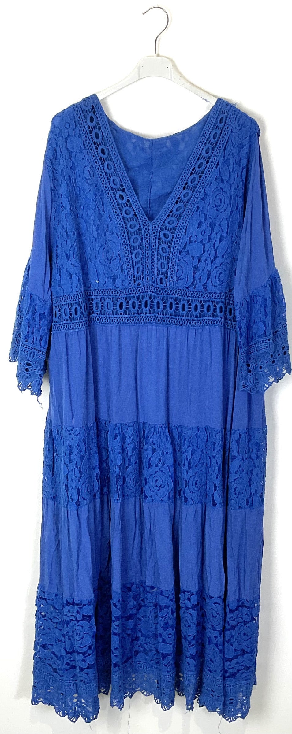 TDLLD Long Lace Dress V-Neck 3/4 Sleeves — Royal Blue