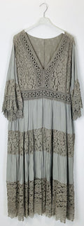 TDLLD Long Lace Dress V-Neck 3/4 Sleeves — Gray