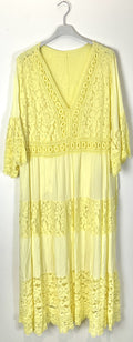 TDLLD Long Lace Dress V-Neck 3/4 Sleeves — Yellow