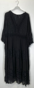 TDLLD Long Lace Dress V-Neck 3/4 Sleeves — Black