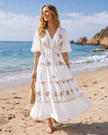 TDWEM White Embroidered Maxi Dress — White