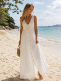 TDLPM Lace Plunge Maxi Dress — White