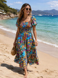 TDMPM Mediterranean Print Maxi Dress — Cyan