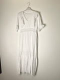 TDLED Long V-Neck Eyelet Ruffle Dress — White