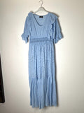 TDLED Long V-Neck Eyelet Ruffle Dress — Sky Blue