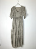 TDLED Long V-Neck Eyelet Ruffle Dress — Taupe