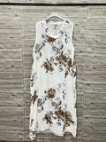 ZOPLD2WH Botanical Print Linen Maxi Dress White