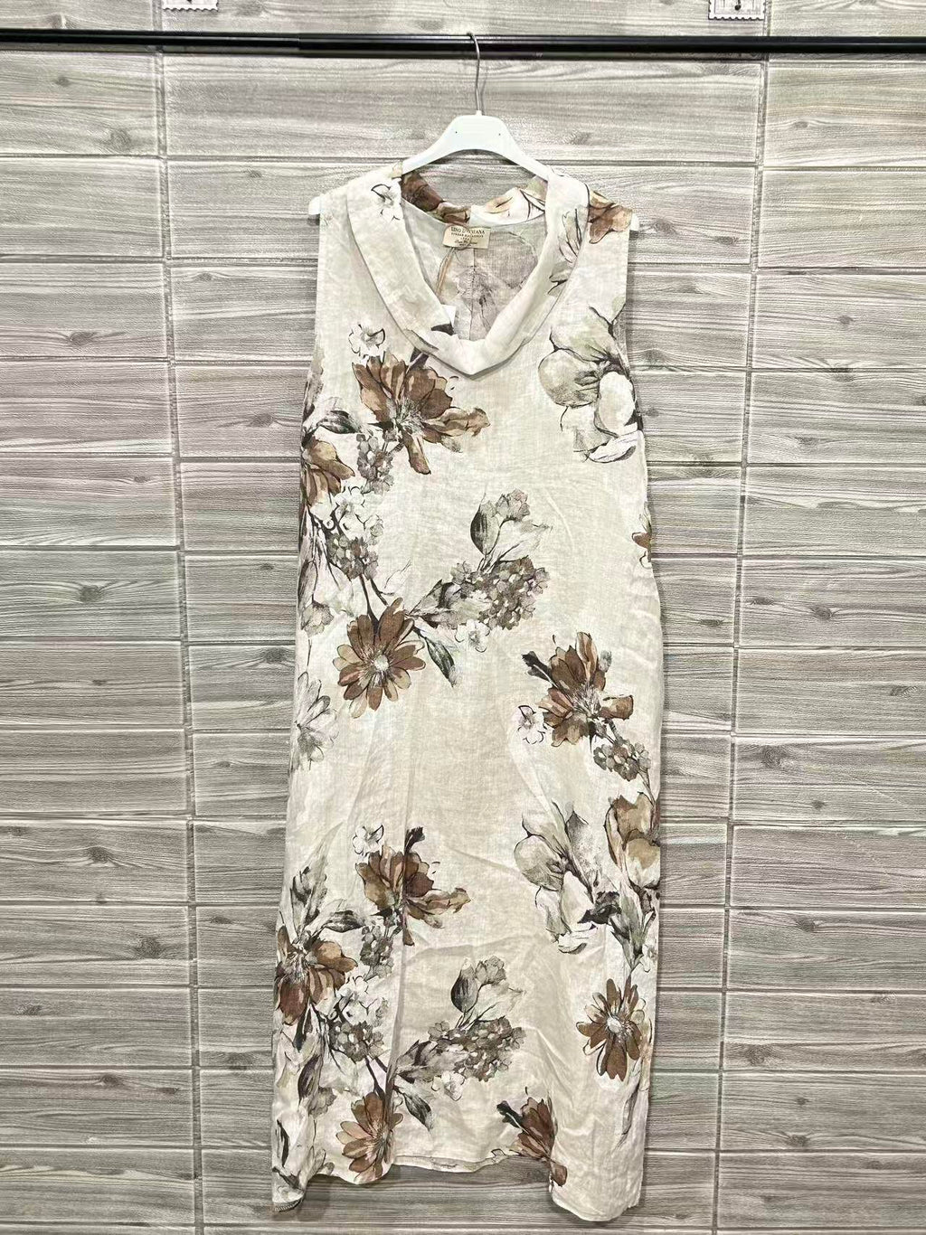 ZOPLD2EC Botanical Print Linen Maxi Dress Ecru