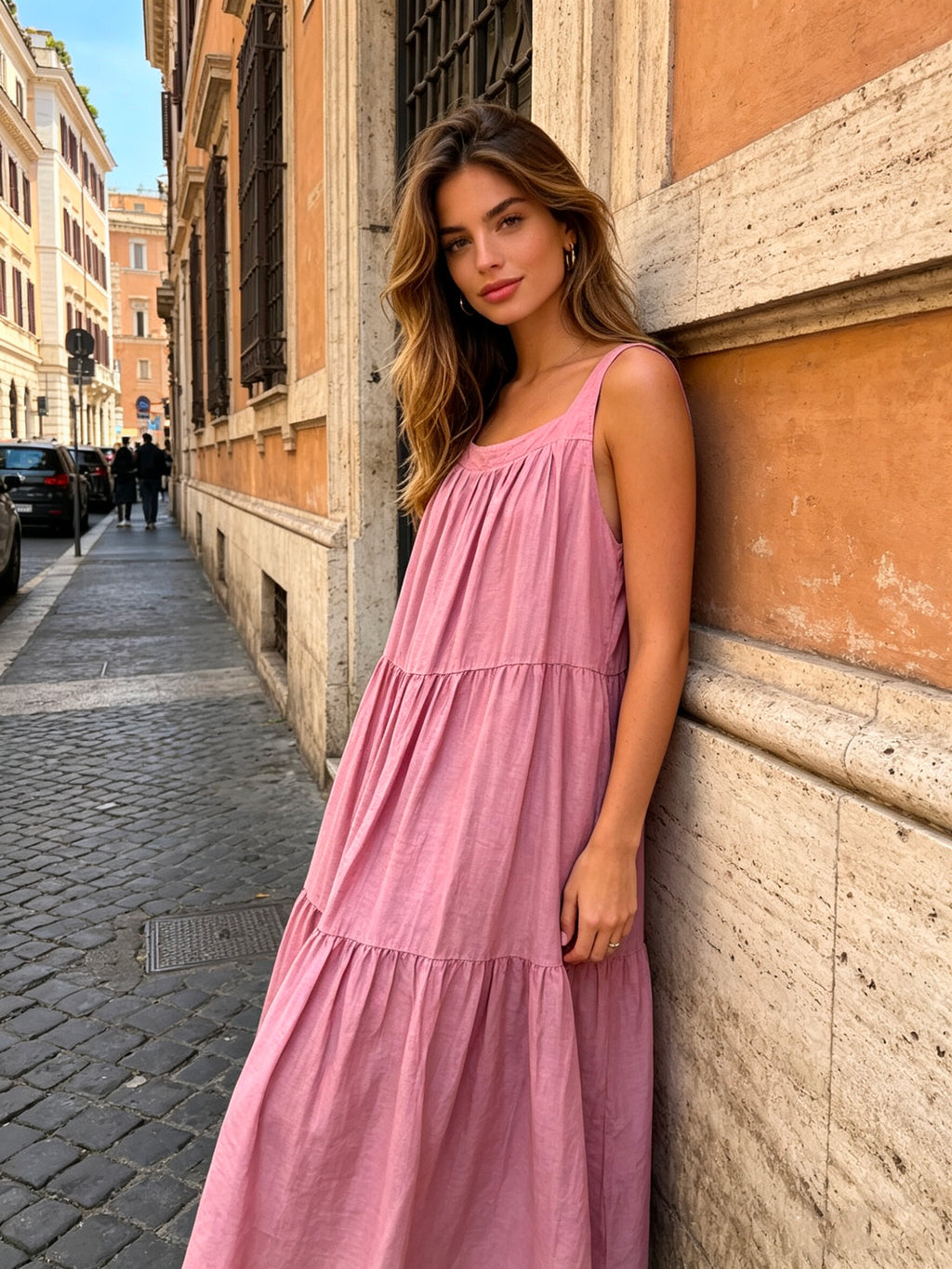VLLTLOR Tencel Long Dress Old Rose