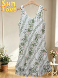 LSFRUKH Floral Ruffle Gauze Cotton Midi Dress Khaki