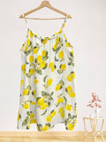LSLEMWH Lemon Print Gauze Cotton Midi Dress White