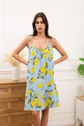 LSLEMSB Lemon Print Gauze Cotton Midi Dress Sky Blue