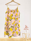 LSLEMPK Lemon Print Gauze Cotton Midi Dress Pink
