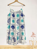 LSMARRB Marine Print Gauze Cotton Midi Dress Royal Blue