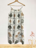 LSMARKH Marine Print Gauze Cotton Midi Dress Khaki