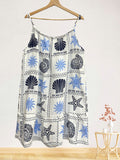 LSMARNV Marine Print Gauze Cotton Midi Dress Navy