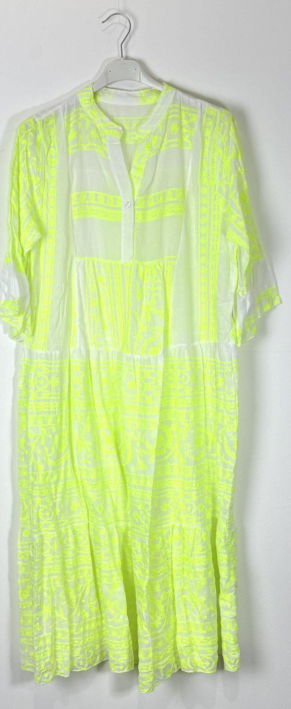 TDNGM Neon Geometric Embroidered Midi Dress — Neon Yellow