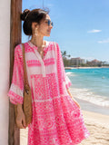 TDNGM Neon Geometric Embroidered Midi Dress — Neon Pink
