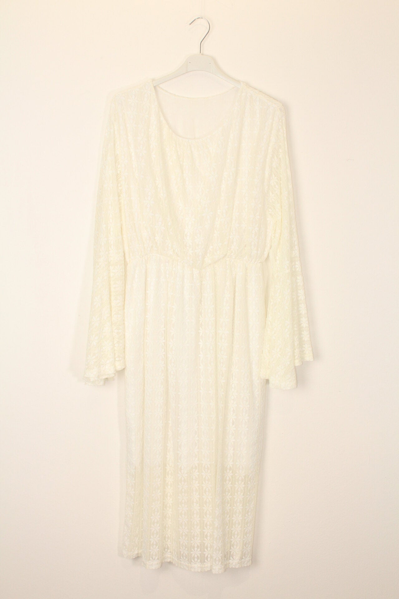 TDLSM Lace Flared-Sleeve Midi Dress — White