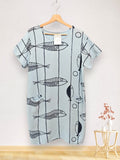 LSFSHSB Fish Print Gauze Cotton Midi Dress Sky Blue