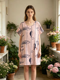 LSFSHPK Fish Print Gauze Cotton Midi Dress Pink
