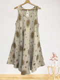 LSSSTBG Sun and Star Print Gauze Cotton Midi Dress Beige