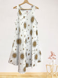 LSSSTWH Sun and Star Print Gauze Cotton Midi Dress White