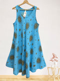 LSSSTCY Sun and Star Print Gauze Cotton Midi Dress Cyan
