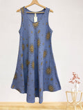 LSSSTDN Sun and Star Print Gauze Cotton Midi Dress Denim