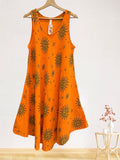 LSSSTOR Sun and Star Print Gauze Cotton Midi Dress Orange